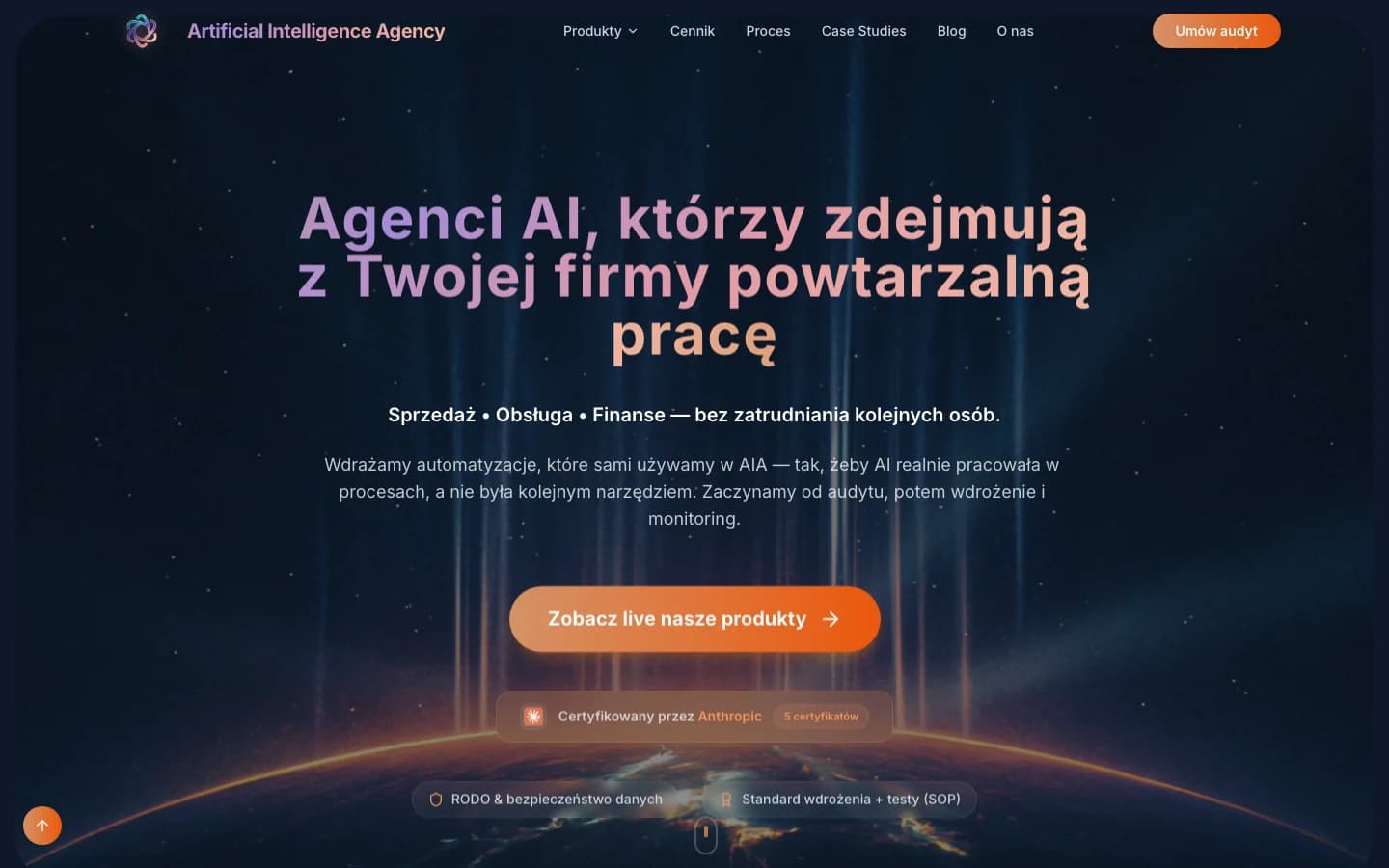 Screenshot strony aia24.ai — workspace AI dla małych firm